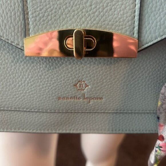 Nanette Lepore Riya Mineral Blue Top Handle crossbody Satchel W/Scarf bag - Picture 2 of 8